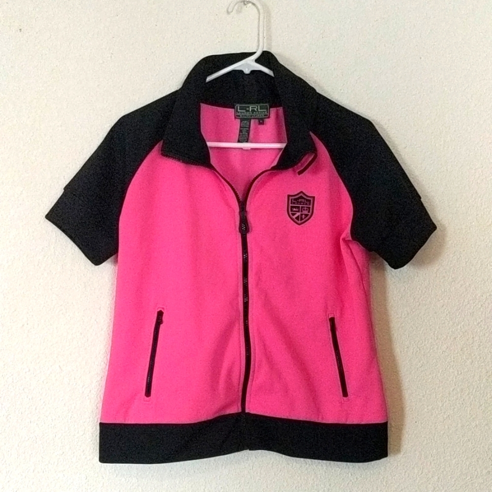Lauren Ralph Lauren Hot Pink Black Zip Up Jacket M